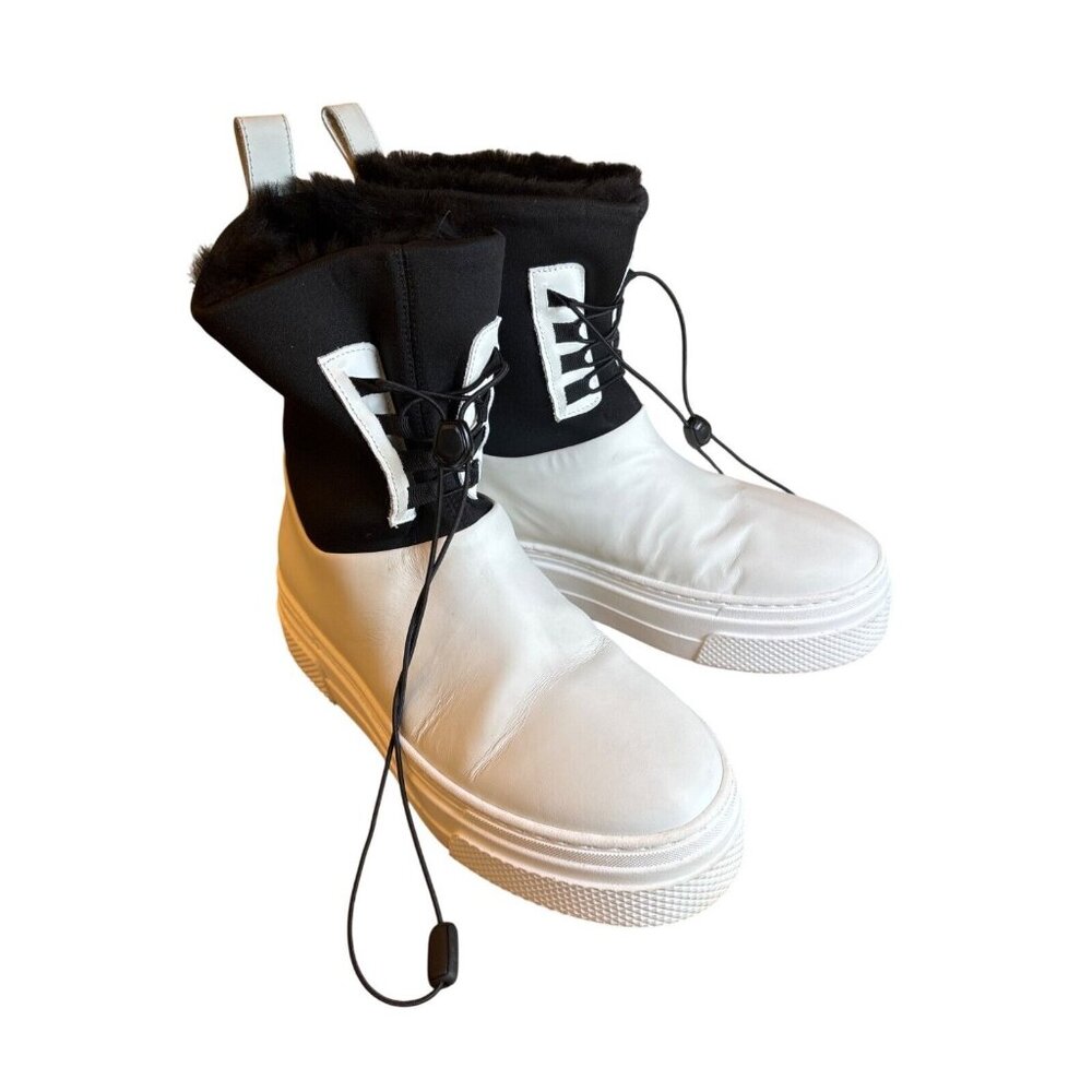 Khaite Culver Luxury Leather Snow Boots Sz 39 Black White Colorblock Italy Lined